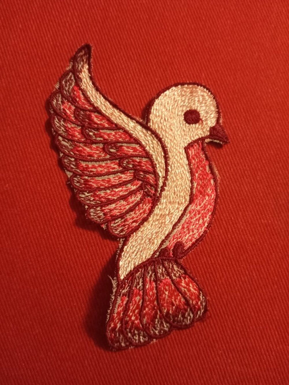 Vintage 70s embroidered red bird patch